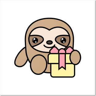 Cute sloth with a gift in his hands. Posters and Art